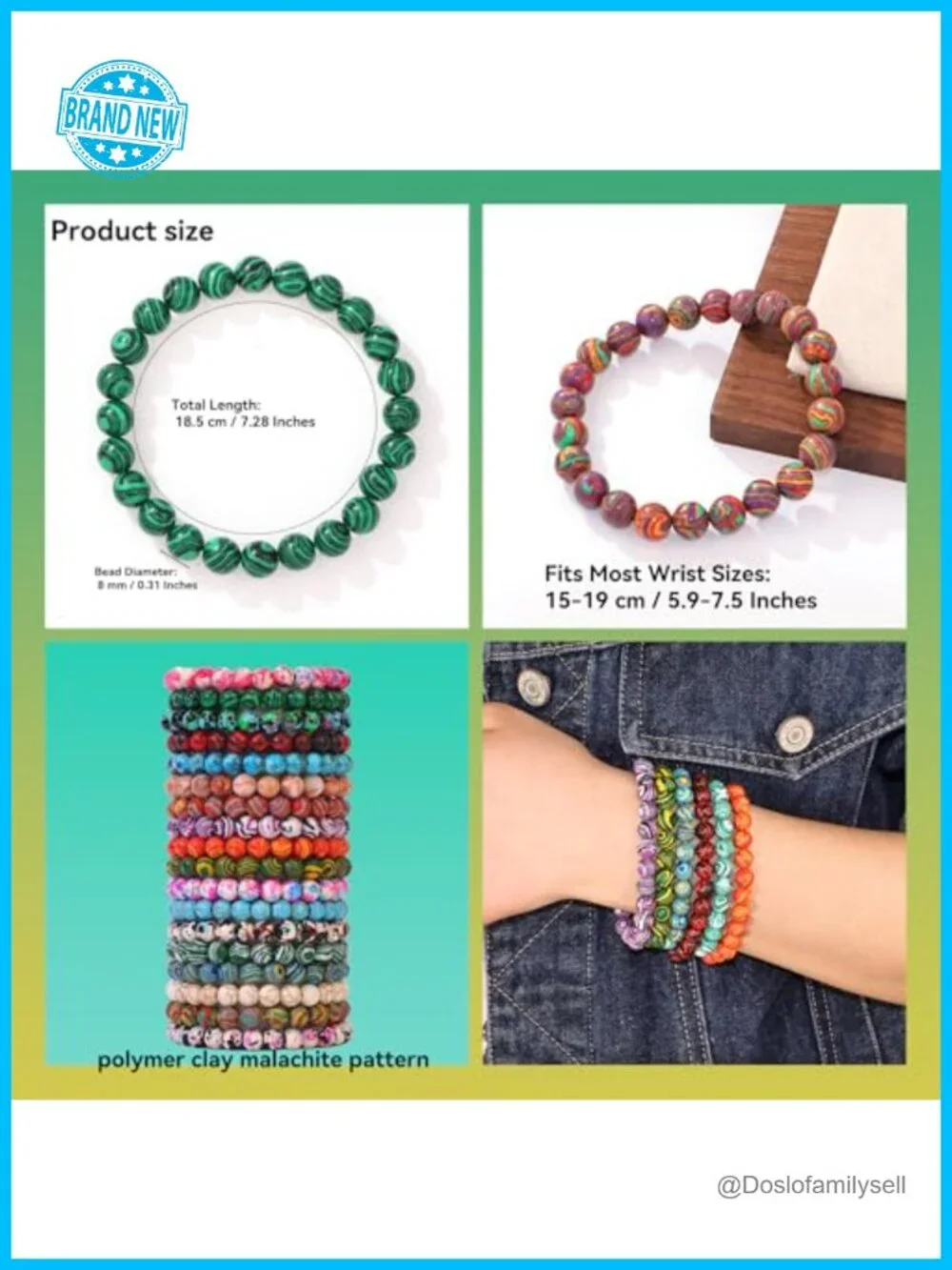 18-Piece Malachite Pattern Beaded Stretch Bracelets Set Stackable Wristbands